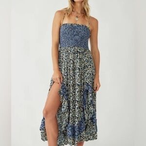 Free People One I Love Midi Dress Denim Combo XS